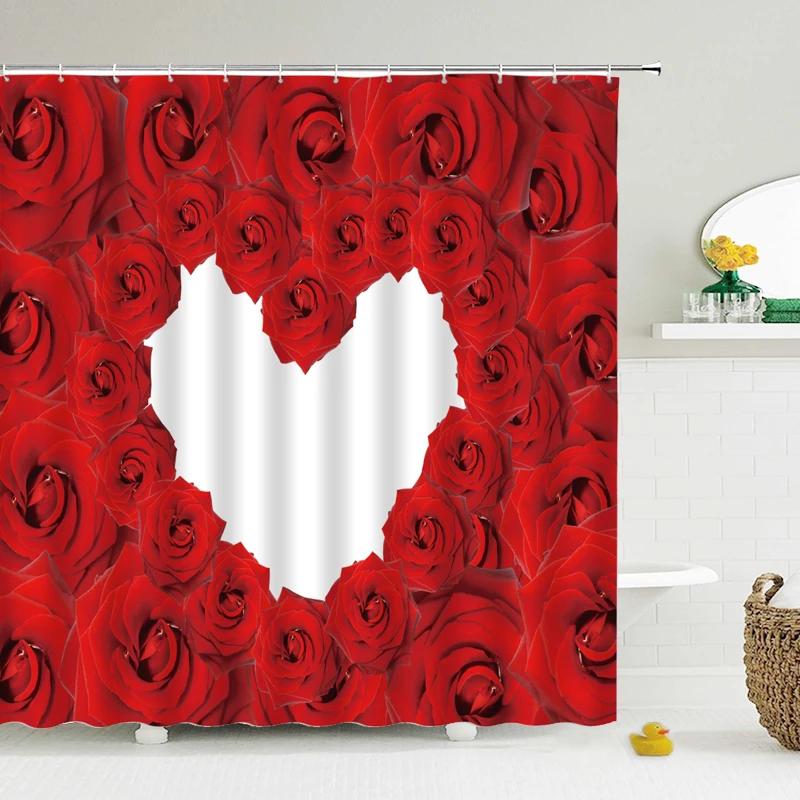 Tulip Rose Fresh Flowers Shower Curtains Waterproof Polyester Fabric 3D Printed Bathroom Screen Home Decoration Shower Curtain