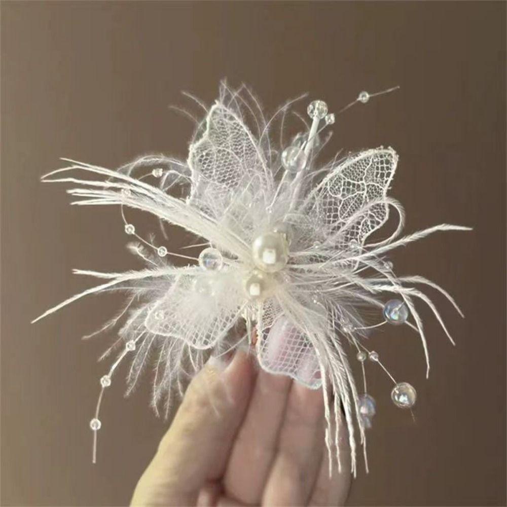 Pearl Feather Hair Clip Side Clip Styling Hairpin New Duckbill Clip Women