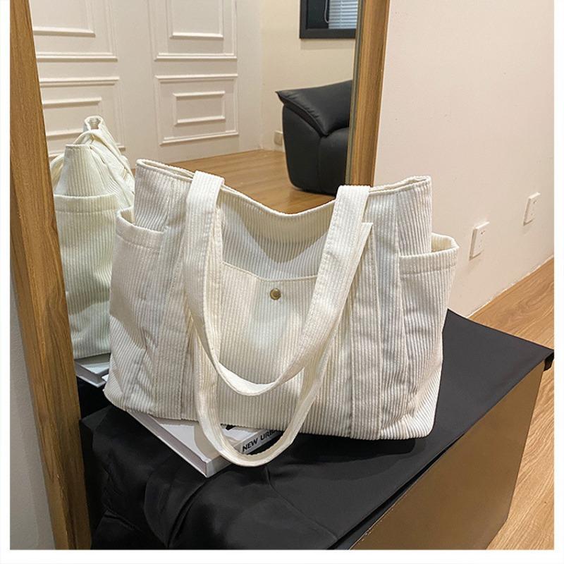

New trendy corduroy portable tote bag for female literary students large-capacity shoulder cloth bag tide One Size