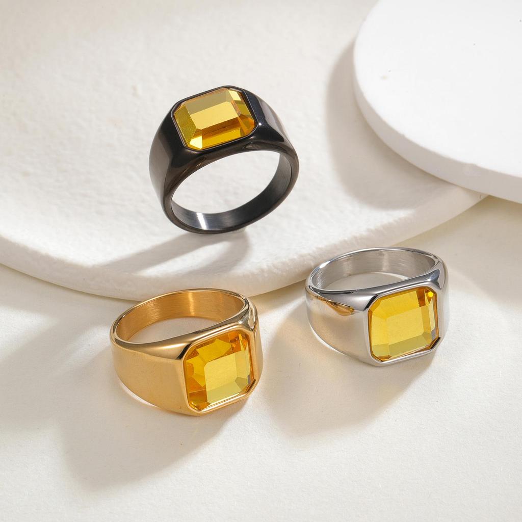 Pánský prsten z titanové oceli s vícebarevnými drahokamy - svatební obrúčka v evropském a americkém stylu