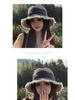 Japanese Retro Women's Denim Fisherman Bucket Hat, Distressed Sunshade for Larger Head, Face Slimming Sun Protection.