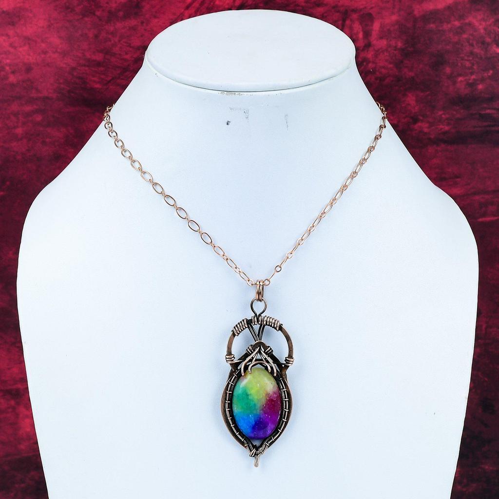 Rainbow Solar Quartz Druzy Pendant Copper Wire Wrapped Pendant Handmade Jewelry Gemstone Pendant Unique Copper Design Jewelry Wedding Gifts