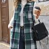Women's Fashion Trend Vests for Autumn and Winter Contrasting Stripes Checkered Button Up Sleeveless Cardigans