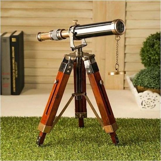 Brass Telescope on Wood Tripod Stand Home Office Decor Collectible Boat Ship Showpiece Gift Item