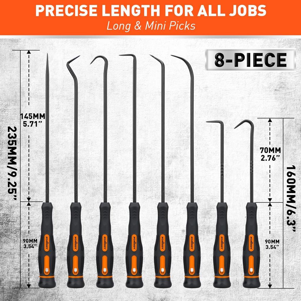 HORUSDY 8-Piece Professional Hook And Pick Set For Automotive Precision Work, Oil Seal Puller, O-Ring & Gasket Removal Tools With Ergonomic Handles