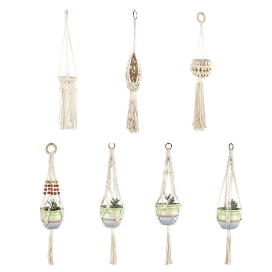 Wisząca doniczka ręcznie tkana łatwa w instalacji lina bawełniana Macrame Design wiszący kosz na rośliny Home Decor