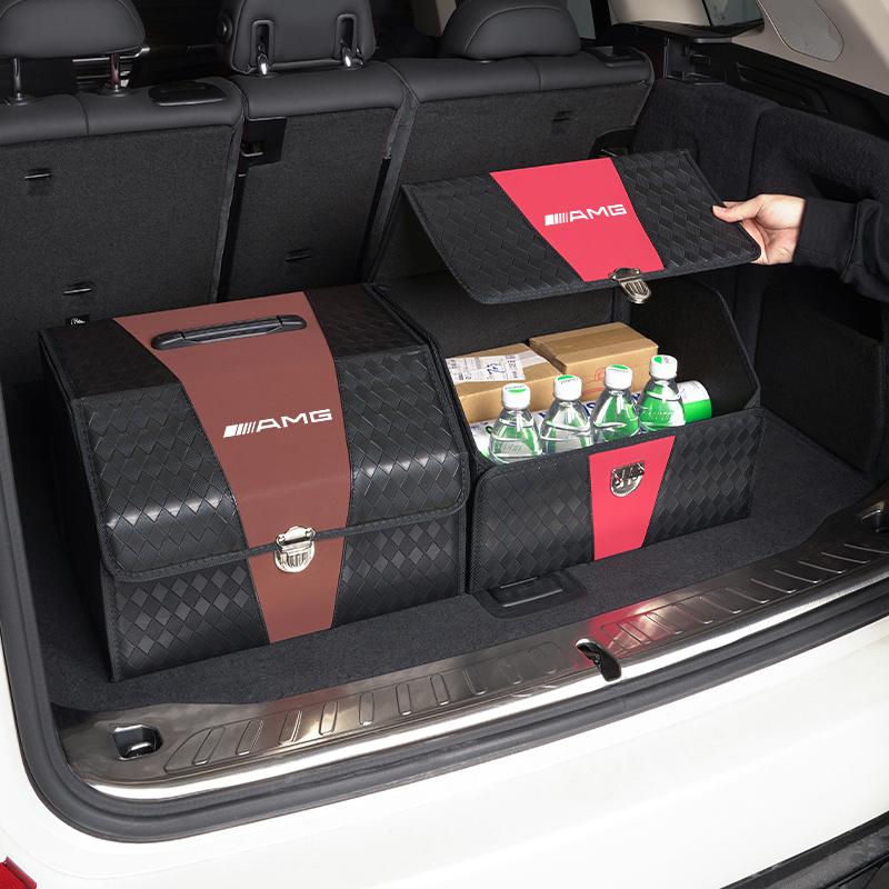 Große Kofferraum-Organizer-Aufbewahrungsbox aus Leder mit Reifenventilkappe für Mercedes-Benz AMG W223, W213, W206, W464, W247, W167, W166