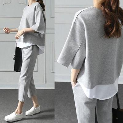 Spring Sport Suits Women Sleeve Cotton  Casual Loose  Two-piece Sets Loose Splits Tracksuits Plus Size