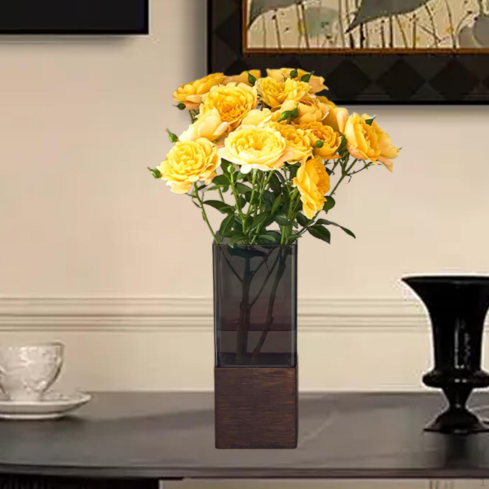 

Cylindrical Bud Vase with Wooden Base for Floral Display in Dining Room 10cmx25cm