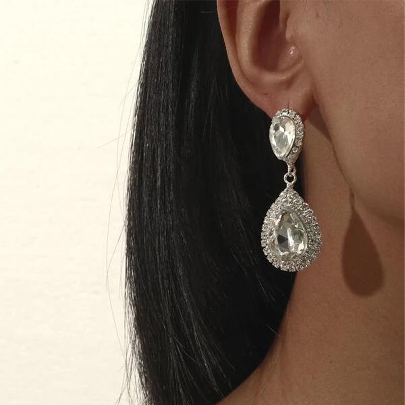 

Trendy Crystal Teardrop Earrings for Evening Wear Red Crystal Silver Plated
