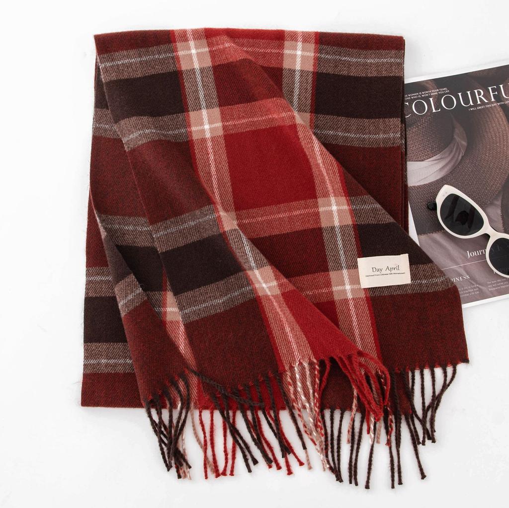 Autumn and winter red new plaid scarf women's atmosphere sense of high-end imitation cashmere winter warm scarf shawl