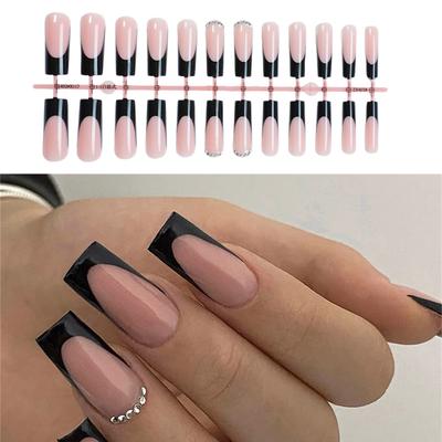 24pcs Press On Nail French Square Stick On Nail Glossy False Nail Artificial Nail Manicure Nail Decoration for Women
