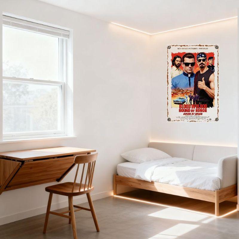 Hollywood Pictures Blood In Blood Round Vintage Movie Poster Metal Tin Sign for Man Cave Home Decor Wall Art Retro Gritty Cinema