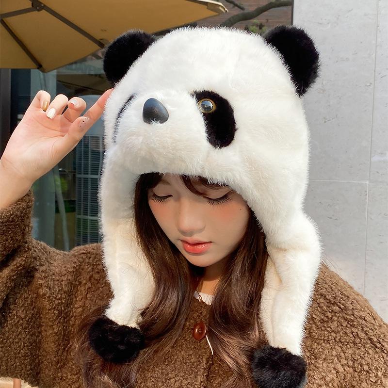 Winter Cute Cartoon Raccoon Plush Hat Female Cycling Thickened Ear Protection Hat Warm Lei Feng Hat North Cold Skiing