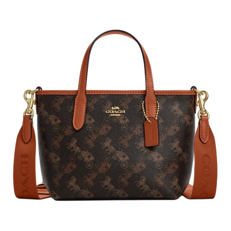 

COACH City 15 Carriage Pattern Printed Tote Bag Tote Bag Shopping Bag Shoulder Crossbody Artificial Leather Handbag Mini Women s Dark Brown коричневий
