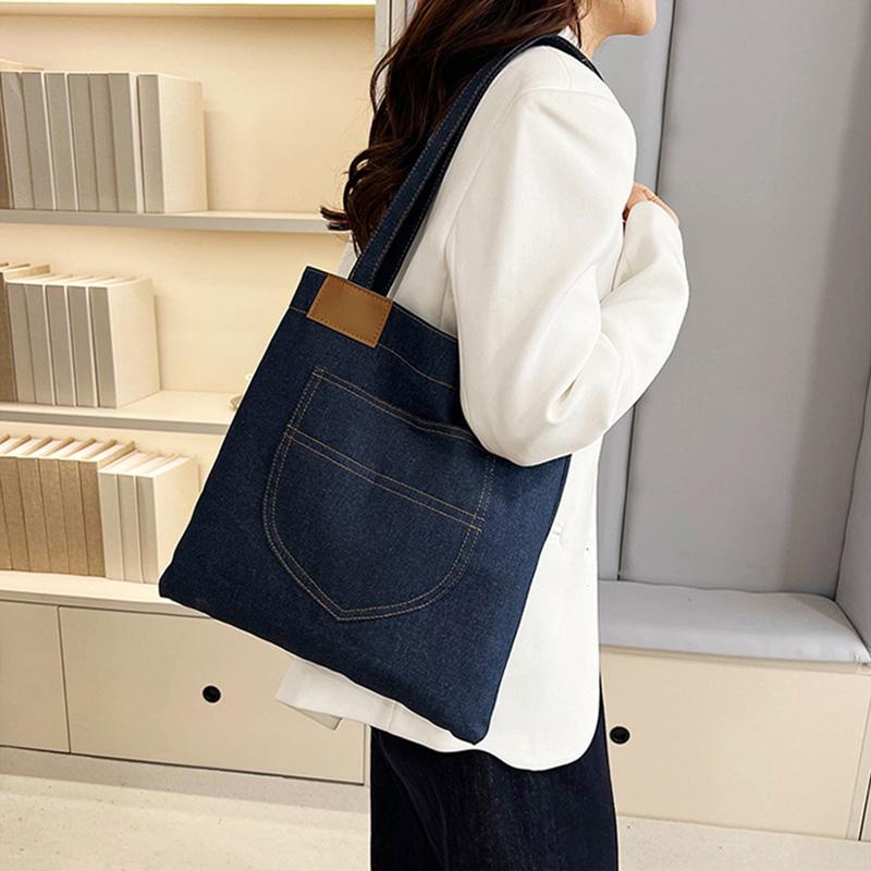 Large Capacity Denim Shoulder Bag For Women Casual Tote Bags For Travel Commuting Ladies Canvas Handbags