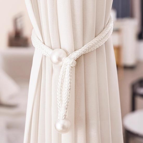 2Pcs Faux Pearl Curtain Tieback, Adjustable Window Curtain Holders Ties Backs, Drape Curtain Holdbacks for Home, Bedroom Decoration