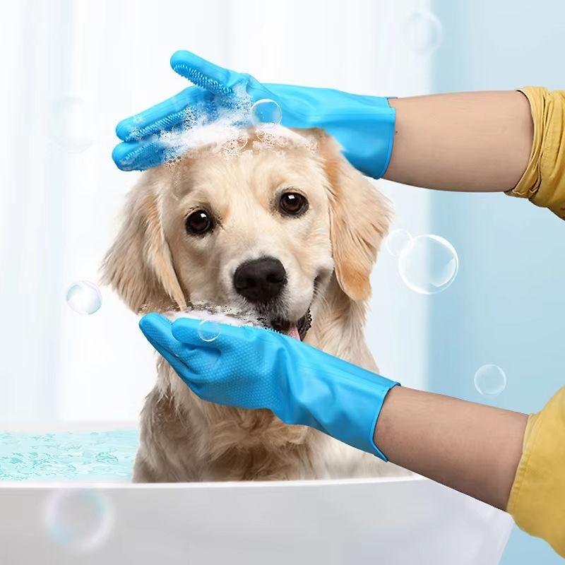 Soft Silicone Pet Grooming Gloves for Dog Cat Bathing Cleaning Shampoo Scrubber Hair Removal Hand Skin Protection