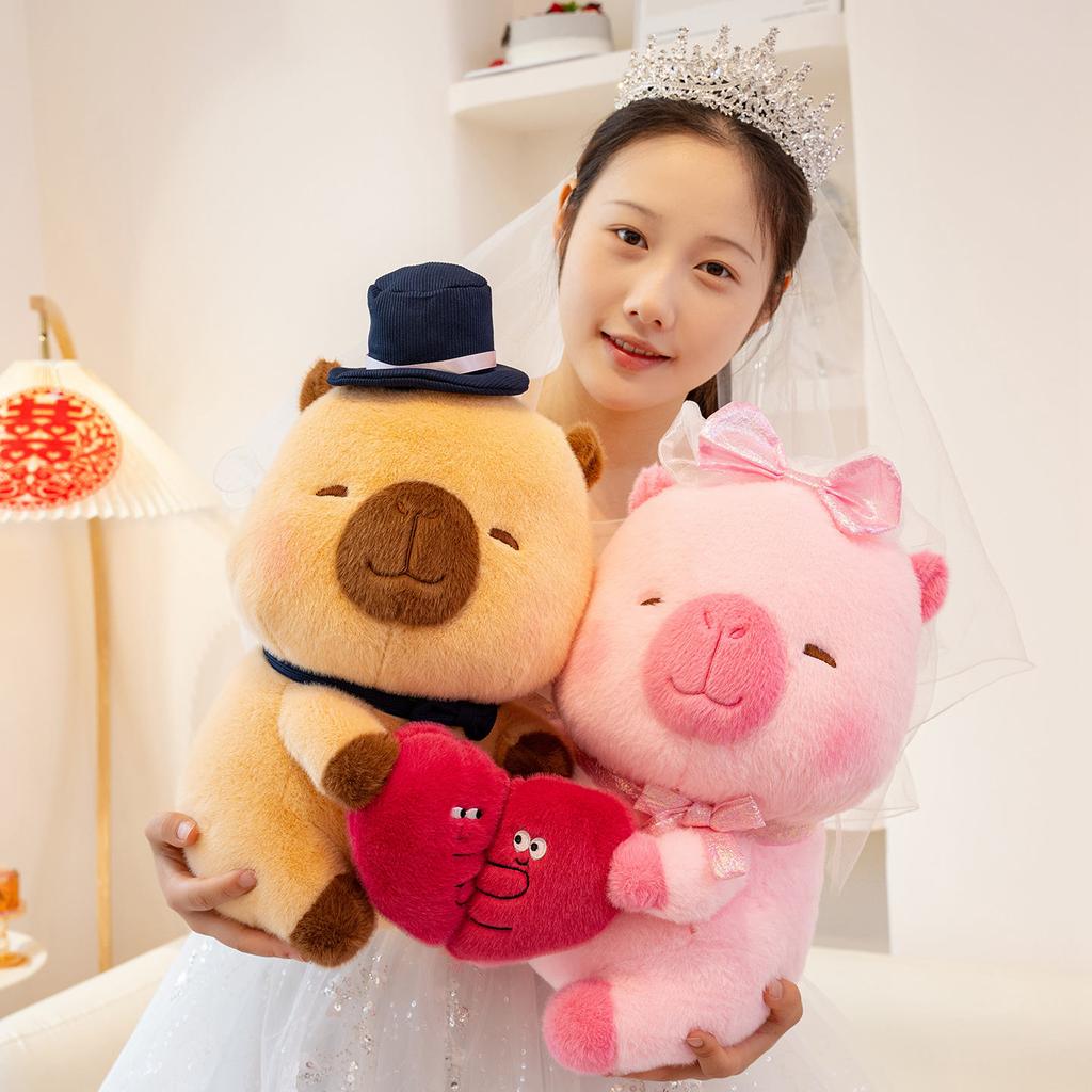 A Couple Of Capybara Plush Toy Holding Heart Stuffed Capybara Pillows For Valentine Day Gifts