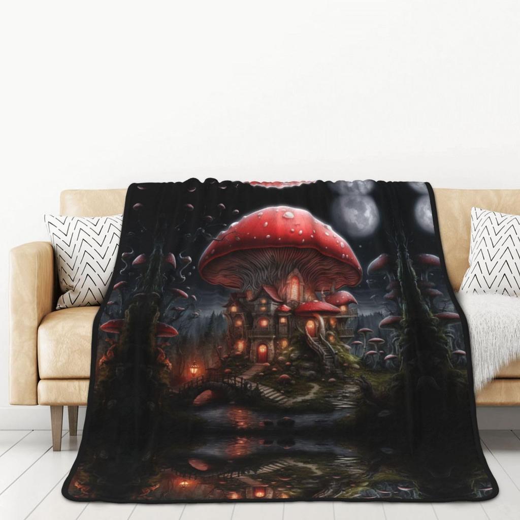 Mushroom Hippie Teppe Moth Gothic Witchy Flanell Teppe for All Season Sun Moon Fuzzy Soft Sofa Kontor Teppe