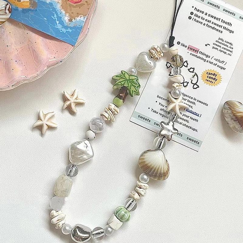 

Ins Style Summer Coconut Shell Phone Chain Charm Handmade Beaded CCD Camera Wrist Strap Girl Woman Keychain Cute Pendant