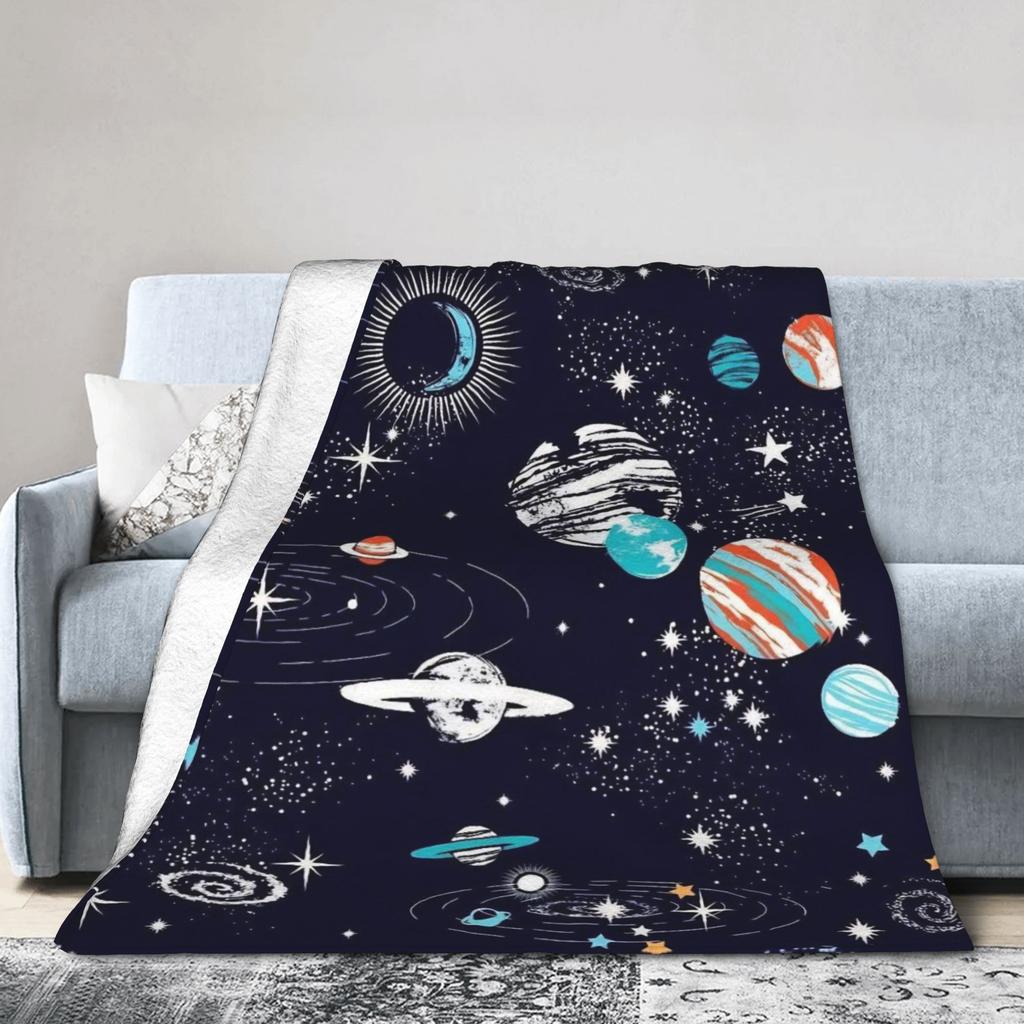 Warm Soft Blankets Children Travel Space Planets Rockets  Bedding Throws  Flannel Bedspread For Bedroom Street Trend Sofa Bed