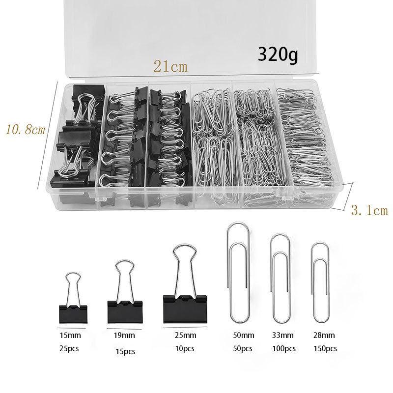 350-Piece Assorted Paper and Binder Clip Set for Office Organization