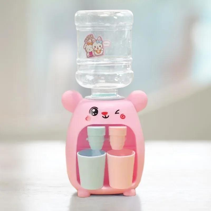 Non-Toxic Mini Children Dual Water Dispenser Toy With Cute Pink Blue Cold/Warm Water Juice Milk Drinking Fountain Simulation Kitchen Toys