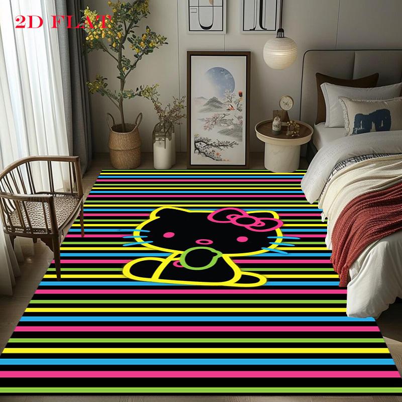Hello Kitty Neon Stripes carpet Camping Trip Suitable For All Seasons Nap carpet Outdoor Plush carpet Bedroom