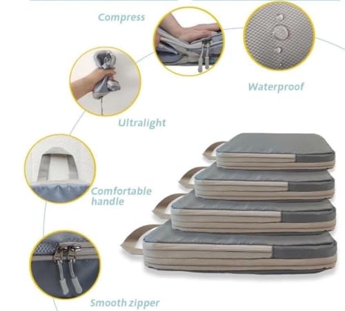 Compression travel pouch bag 4-piece set washable water-repellent 60 gray