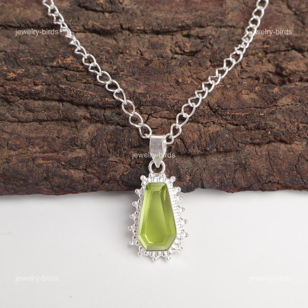 Coffin Peridot Stone Sterling Silver Sisters Gift Wedding Art Deco Boho Pendant PP-54-3