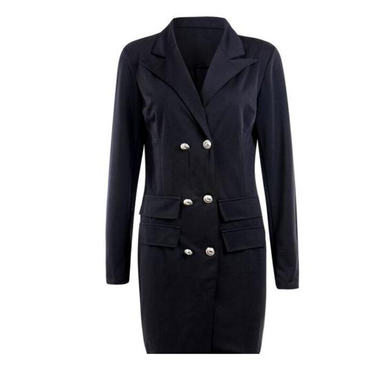

Formal Work Women Lapel Blazer Double Breasted Long Sleeve V-neck Bodycon Dress L чорний