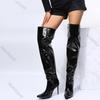 Fashion Women Boots Mirror Pointy Toe Punk High Thin Heels Over The Knee Long Boots Autumn Winter Zip Silver Black Casual Party Shoes