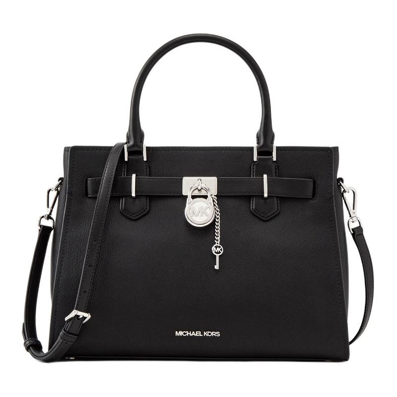 MICHAEL KORS Hamilton Series Brand Logo Silver Metallic Cowhide Tote Bag Tote Bag Shopping Bag Shoulder Crossbody Handbag Medium Women's Black