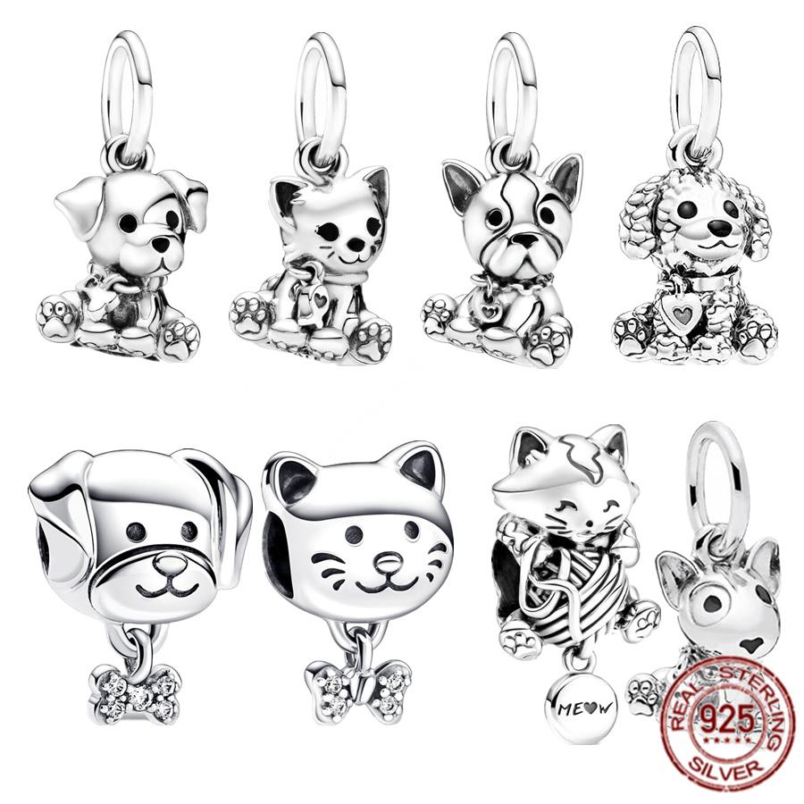 

Аутентичные стерлингового серебра 925 пробы, подарок, домашнее животное, кошка, собака и бант, подвеска из бисера, подходит для оригинального модного браслета, ювелирные изделия для женщин