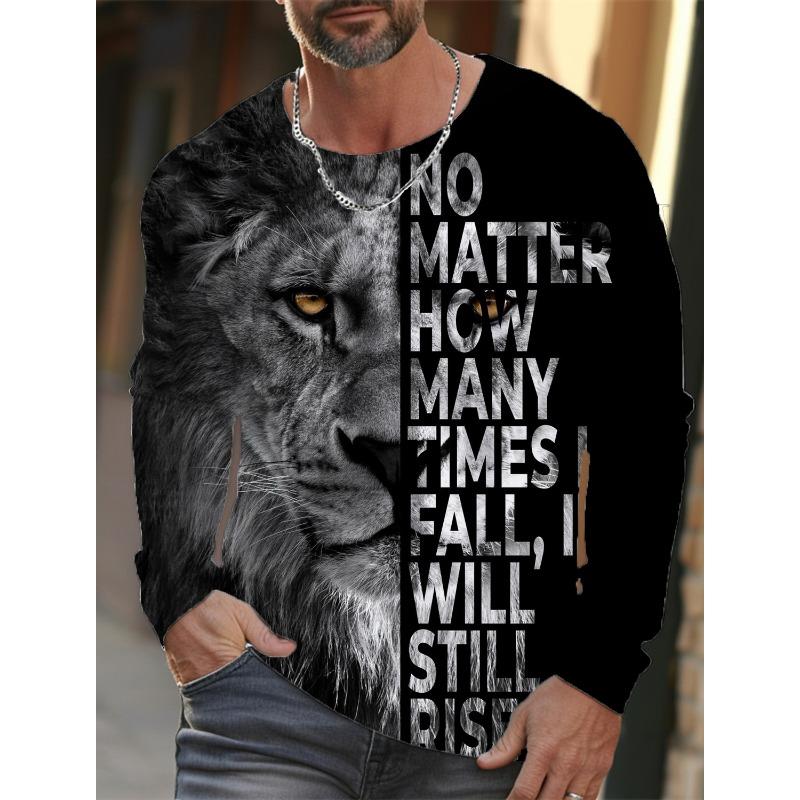Men's T-shirt Pattern Lion Pattern Printing Round Neck Brown 3D Printing Outdoor Daily Long Sleeved Printing Clothing Designer