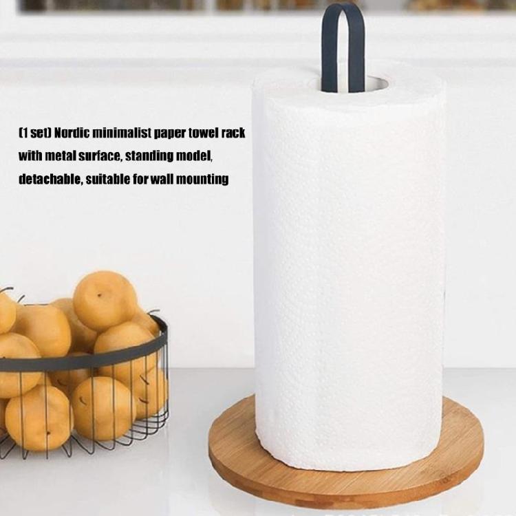 Modern Vertical Paper Towel Holder Detachable Metal Wood Construction Nordic Style Countertop Storage For Kitchen Dining Bathroom