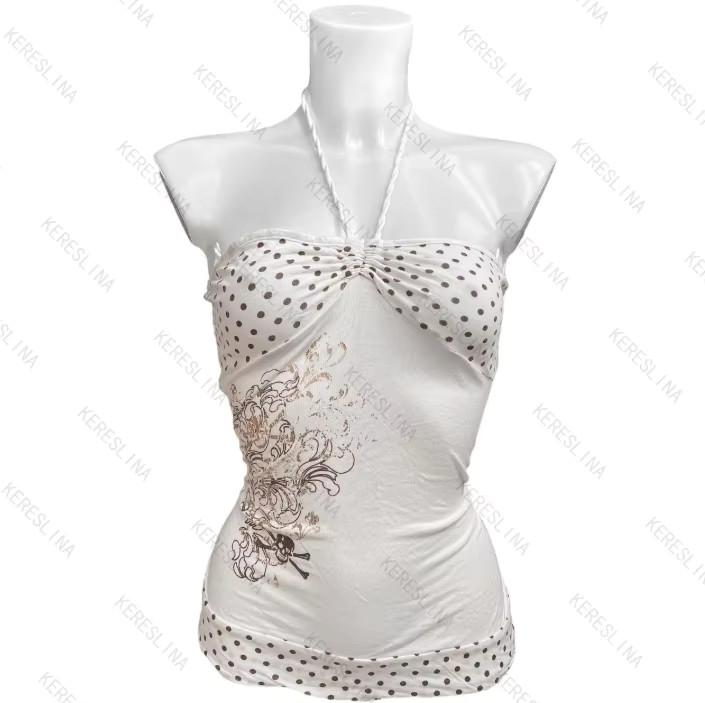 Women Coquette Fairycore Y2K Aesthetic Cami Top Print Halter Tank S-L S