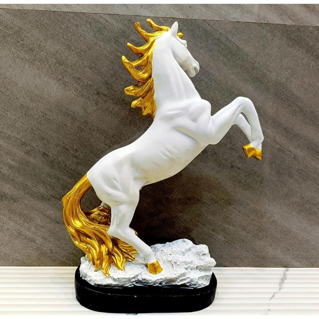 Decorative Horse Sculpture, White with Golden Mane and Tail, 33 Cm Home Decoration Office Table Gift.