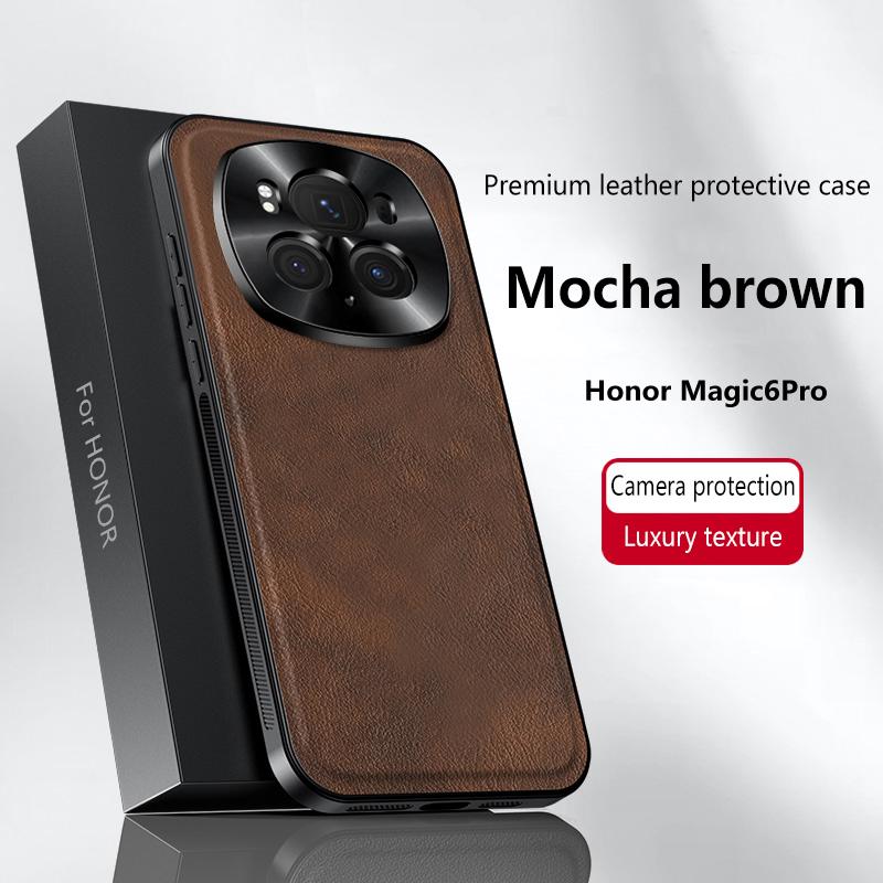 Pro Honor Magic 6 a Magic 6 Pro Pouzdro Magnetické Elegantní Kožené Odolné proti Opotřebení Objektiv Plně Kryté Protiskluzový Úchop Kryt Okraje Skořepina