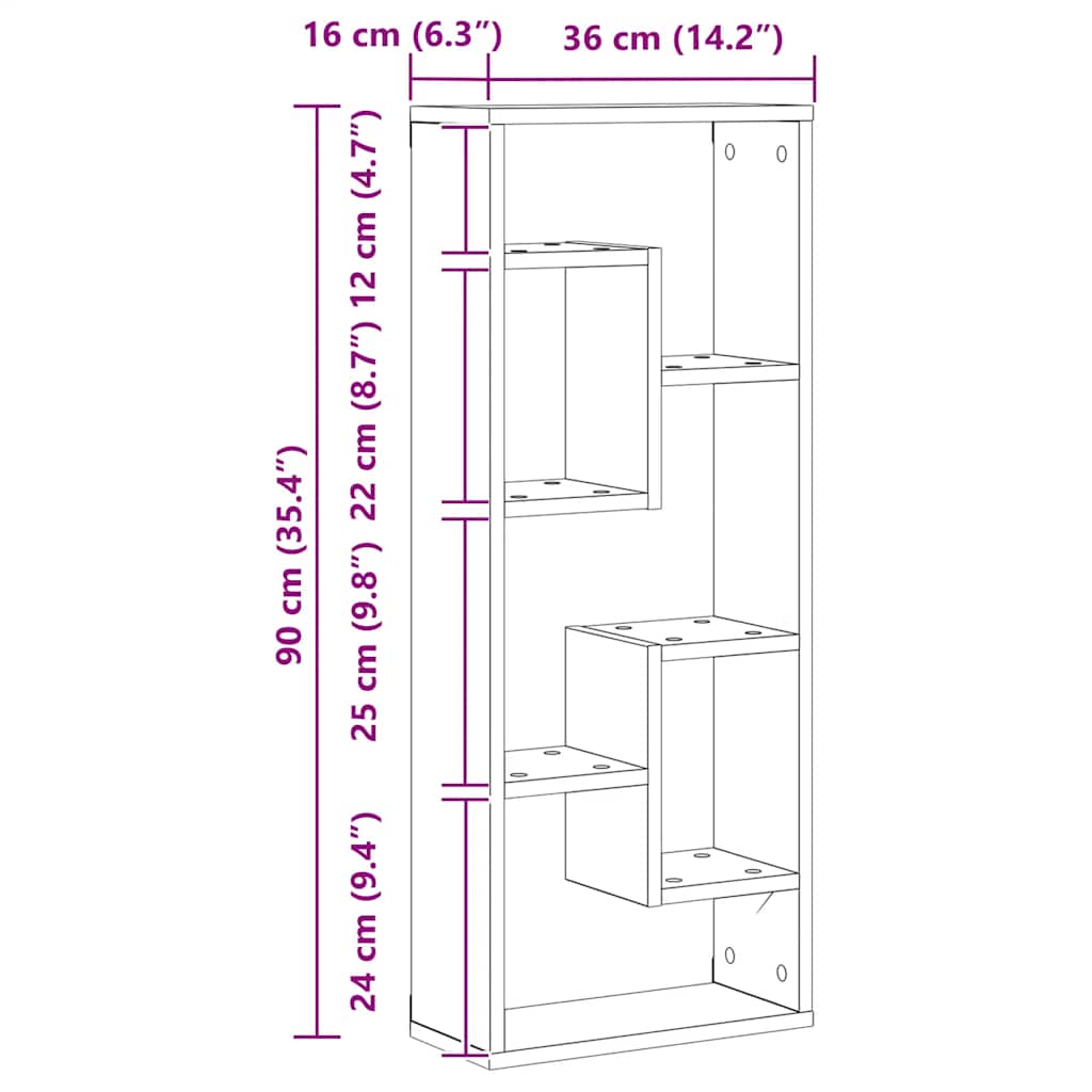 Wall Shelf with Vintage Wood Look 36 x 16 x 90 cm Engineered Wood