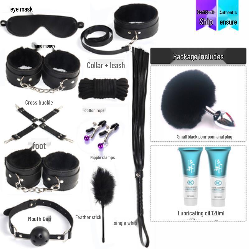 Flirty Bondage Set: Leather Handcuffs, Whip, Collar & Nipple Clamps