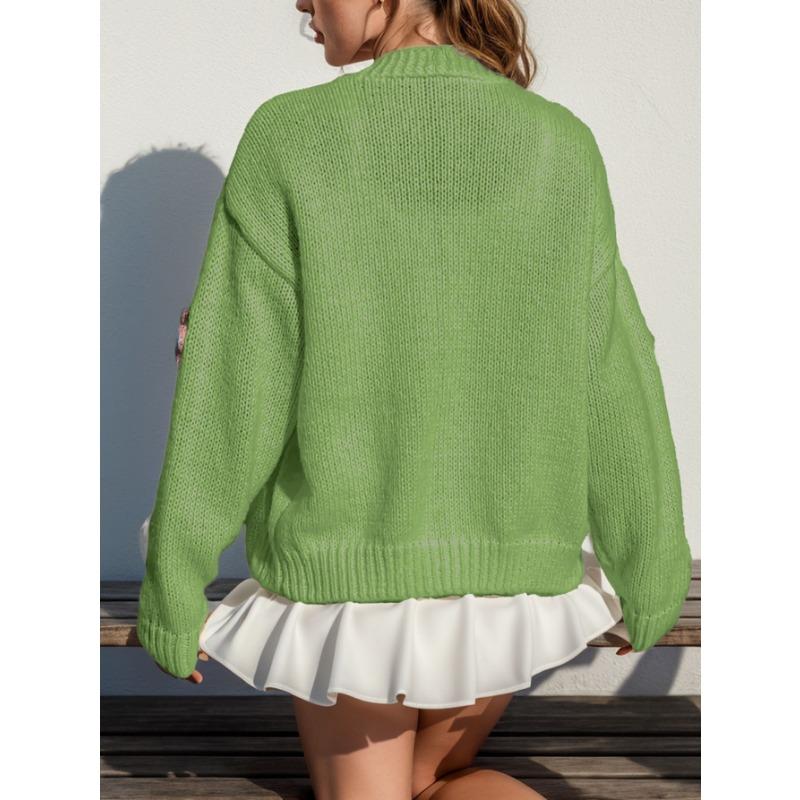 Women Floral Print Loose Long Sleeve Knit Casual Cardigan Sweater