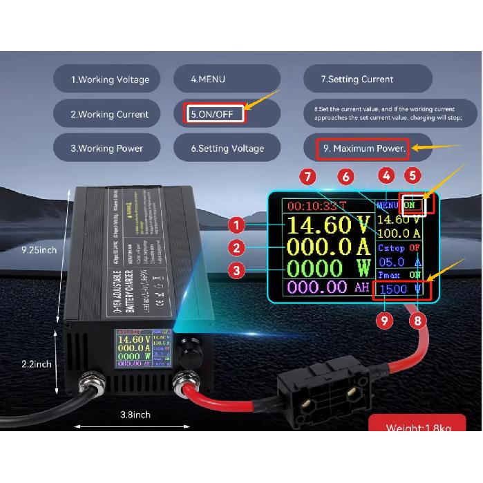 Portable 12V100A Lifepo4 Battery Charger 40A 50A Lithium Battery Charger 60A 85A with Adjustable Voltage and Current Anderson