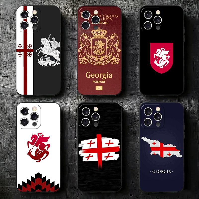 Georgia Passflagge Weiche Handyhülle für iPhone 16 16E 17 Air 15 Pro Max 14 Plus 13 Mini 11 12 7 Schwarze Hülle Rückschale