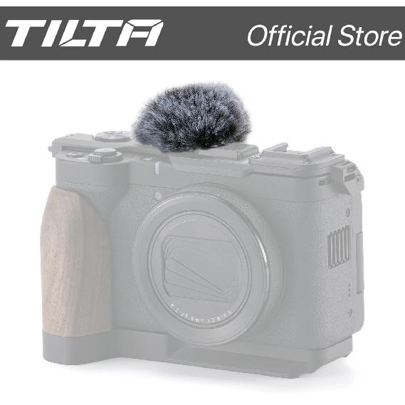 TILTA Vintage Camera Cage for Canon PowerShot V1 Base Kit - Black Microphone Windscreen Top Plate Mounting Baseplate with Wooden Mic Windscreen