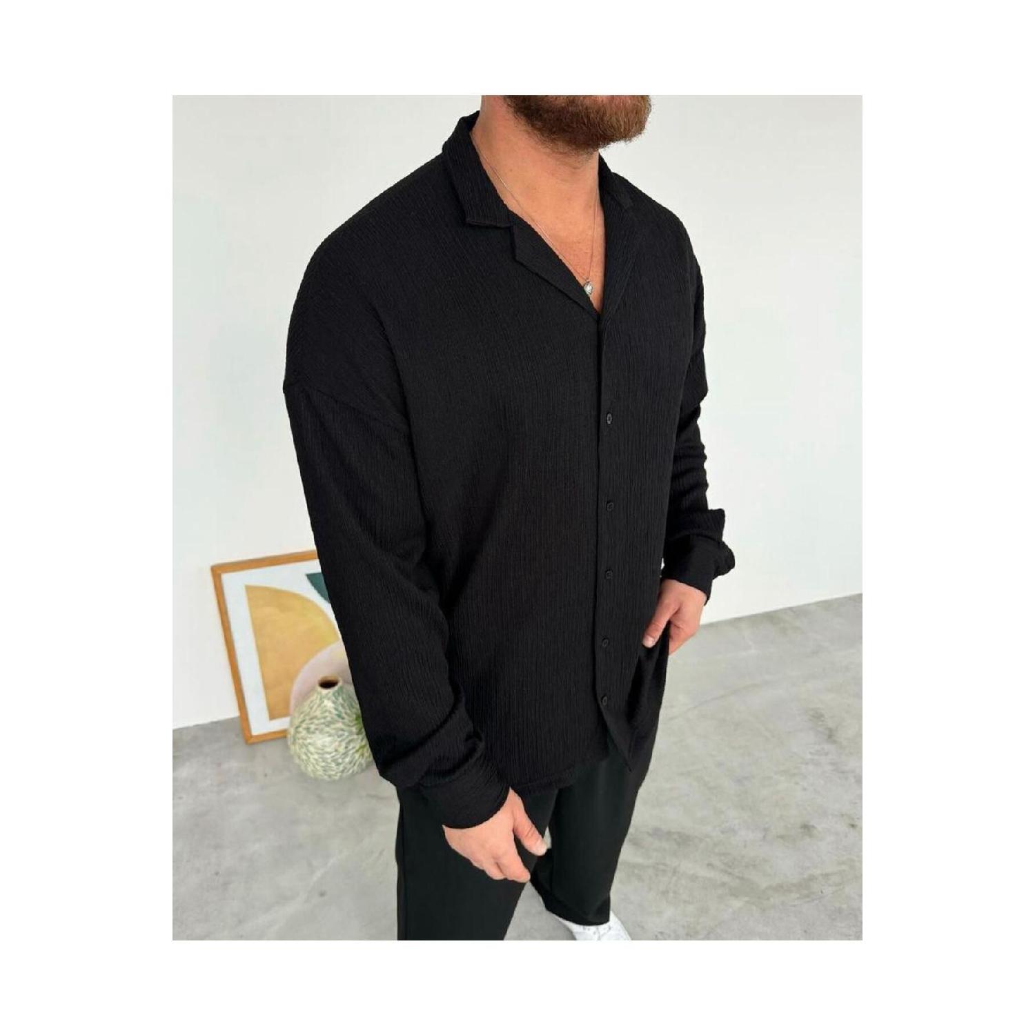 

Мужская рубашка с длинным рукавом из ткани Brmck большого размера S чёрный