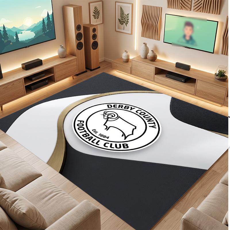 Tappeto in Velluto di Cristallo con Stampa del Derby County Football, Comodo Assorbente d'Acqua Antiscivolo Tappeto per Pavimenti Interni