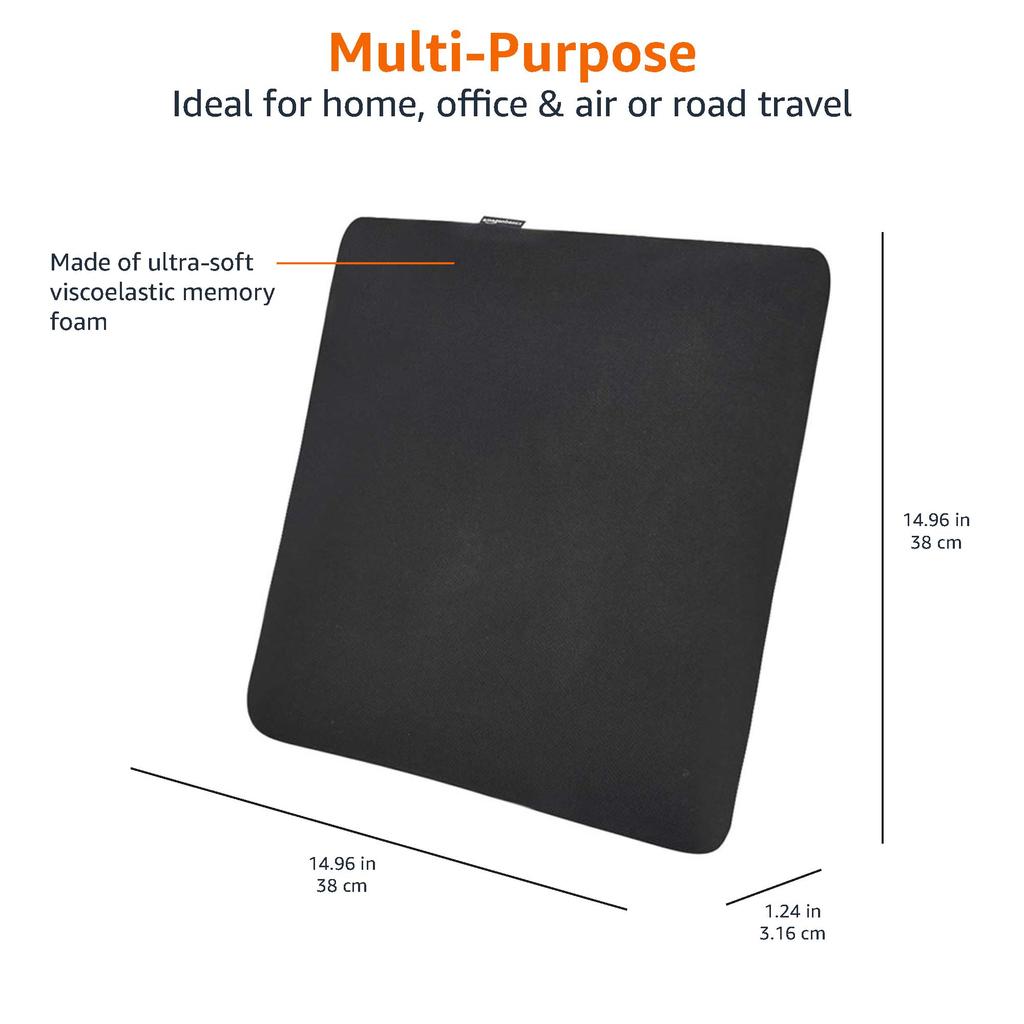 Amazon Basics Memory Foam Seat Cushion, Square, 37.6 X 38.1 X 3.16 Cm, Black