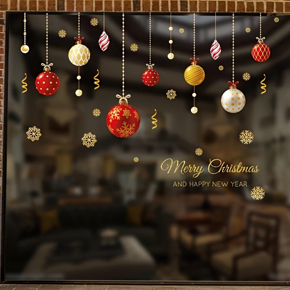 Christmas Ball Pattern Window Stickers, Removable Waterproof PVC Holiday Decals for Home Store Living Room Bar Door Decoration